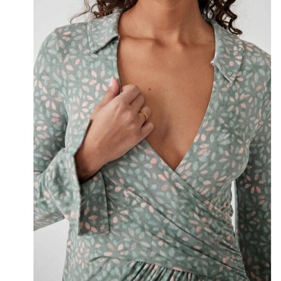#164 NWT Free People Shayla Wrap Midi Dress in Mint Combo - Picture 2 of 9
